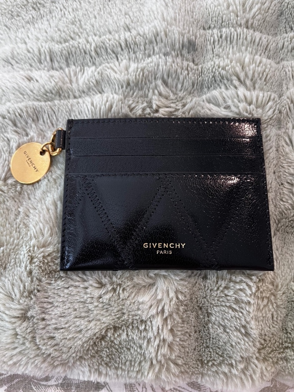 Givenchy Black Leather Card Holder with Gold Charm